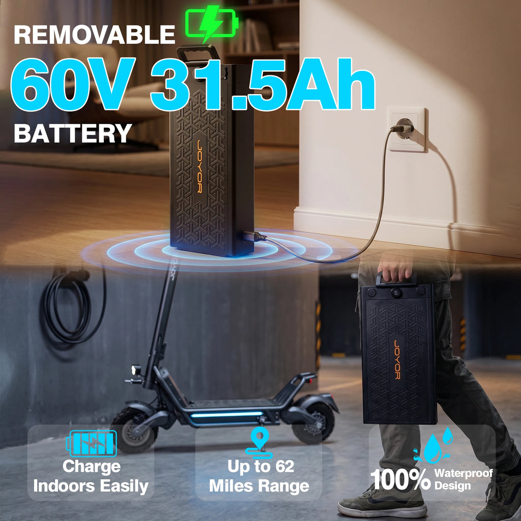 JOYOR E6-S 3200W Electric Scooter 60V 31.5Ah 50MPH 62Miles 11" Tire Dual Motor Hydraulic Foldable Adult NFC OffRoad US Warehouse