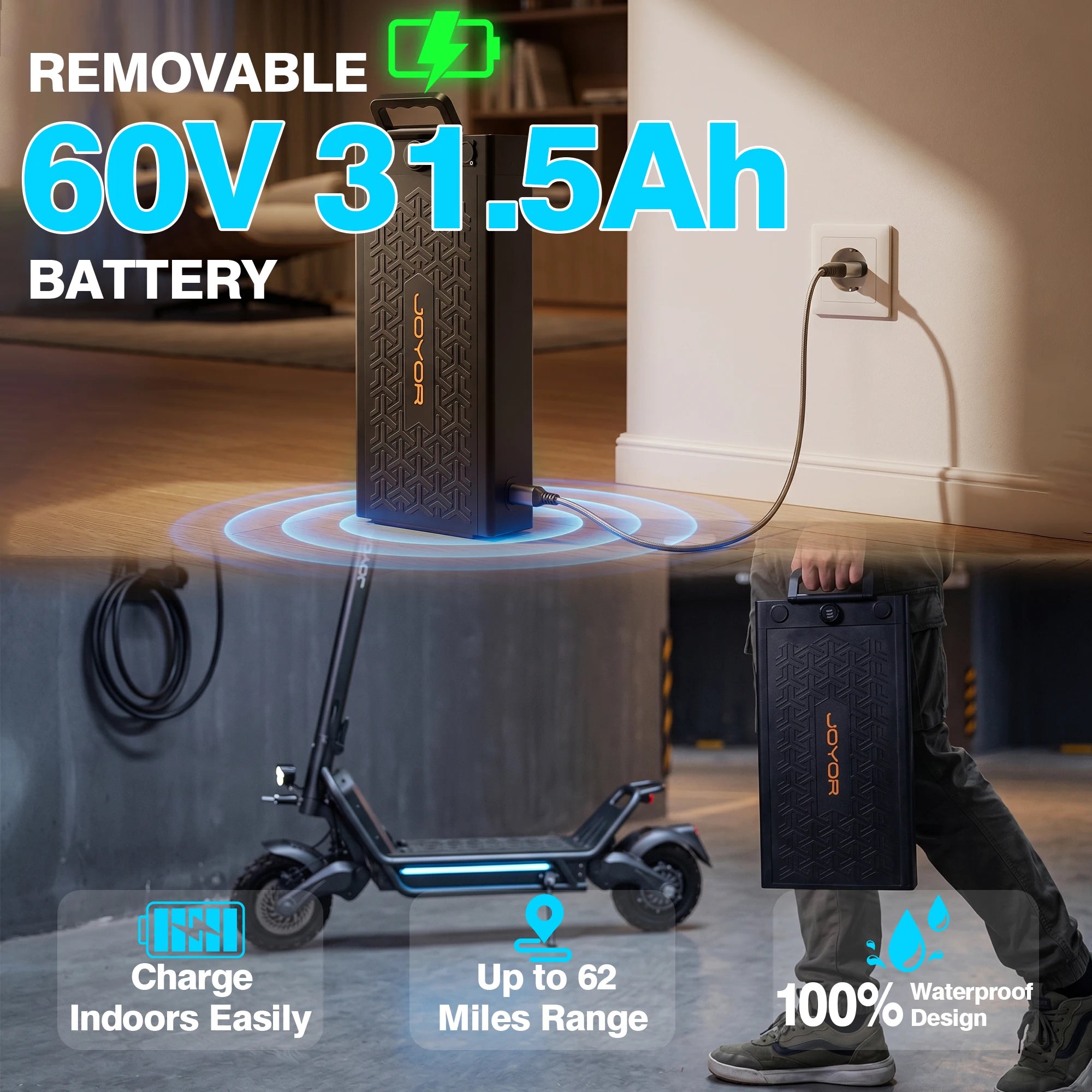 JOYOR E6-S 3200W Electric Scooter 60V 31.5Ah 50MPH 62Miles 11" Tire Dual Motor Hydraulic Foldable Adult NFC OffRoad US Warehouse