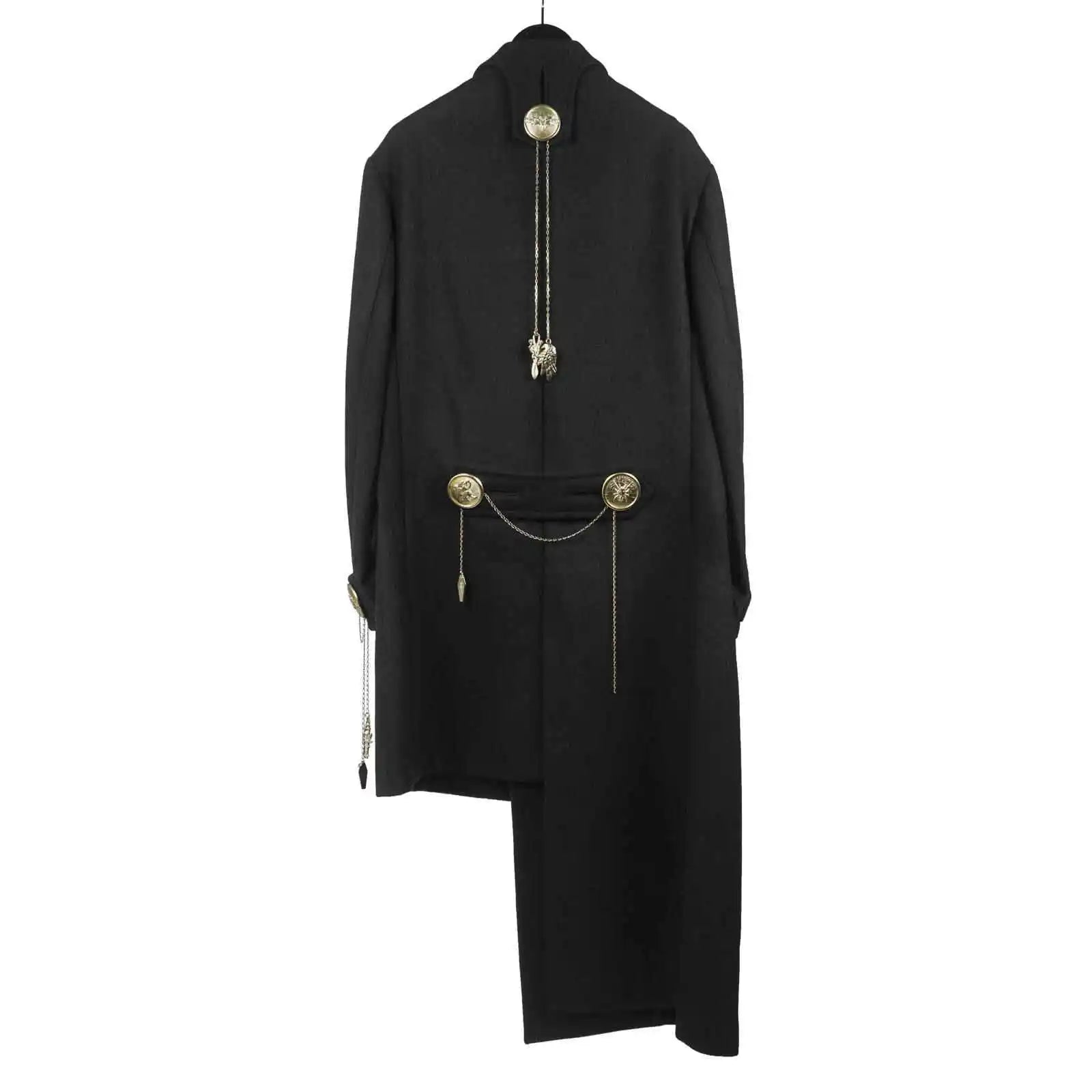 TOP-YAMAMOTO Japanese original design Dark niche black gold buckle loose asymmetric wool coat