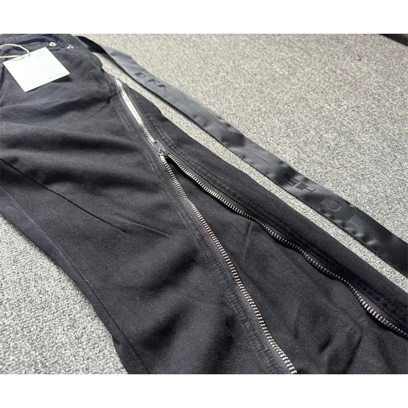 High Street RO Style Jeans Pants Men's Five Star Mang Ribbon Rotating Large Zipper Floor Pulling Horn Denim Streetwear Pants