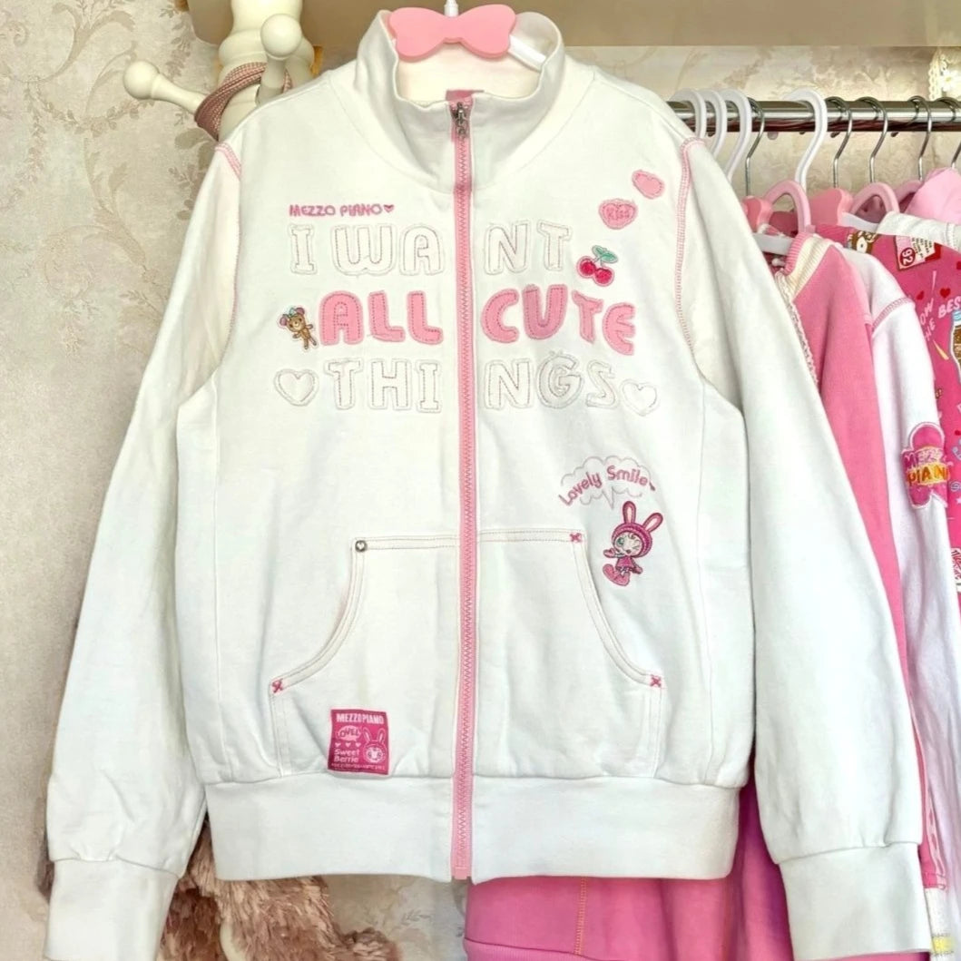 Japanese Cute Coat Embroidery Rabbit Ear Hooded Subculture Kawaii Y2k Tops Casual Fashion Sweet Coats Ropa Mujer Women Clothing
