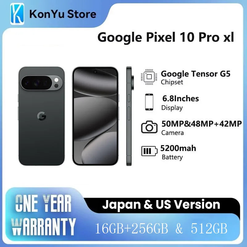 New Original Google Pixel 10 Pro XL 5G Smartphone Triple Rear Camera System Tensor G5 4870 mAh Battery 6.8" Super Actua Display