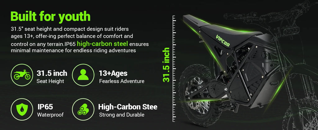 Electric Dirt Bike VIPCOO H3 3500W 48V23AH Electric Motorcycle Fat Tire Nitrogen Suspension E Dirt Bike for Teens and Adults