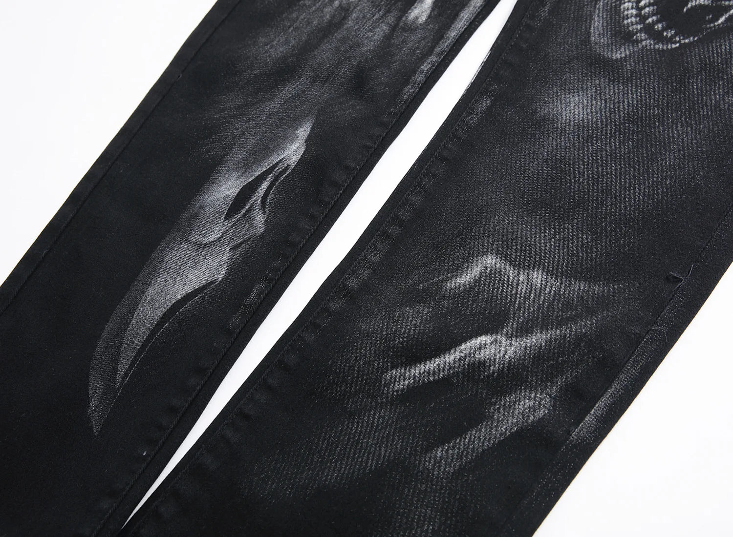2026 Men's Blue 3D Printing Jeans, Black Wolf Pattern Printed Punk Straight Cotton Casual Print Denim Pants Asian Size 28-42
