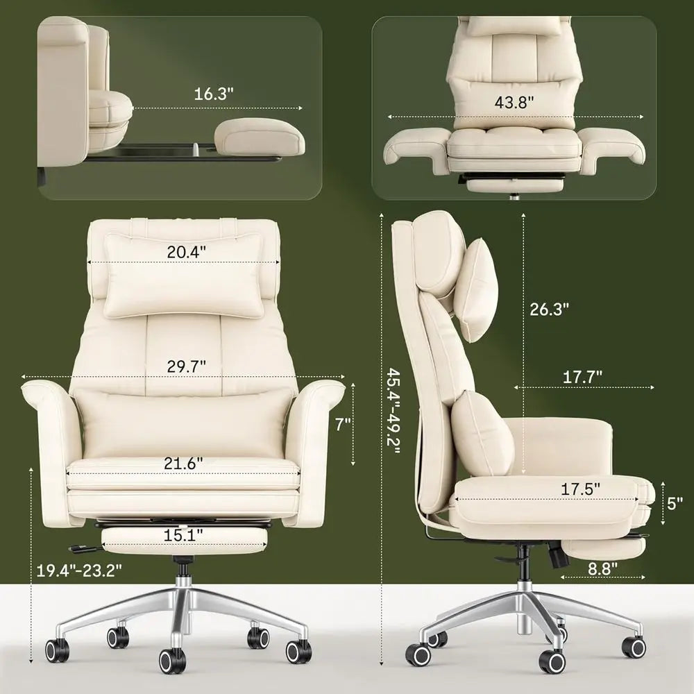Large Ergonomic Office Chair for Big and Tall, 180° Swivel Armrests, Footrest Included, Suitable for Home Office, Gaming, Beige