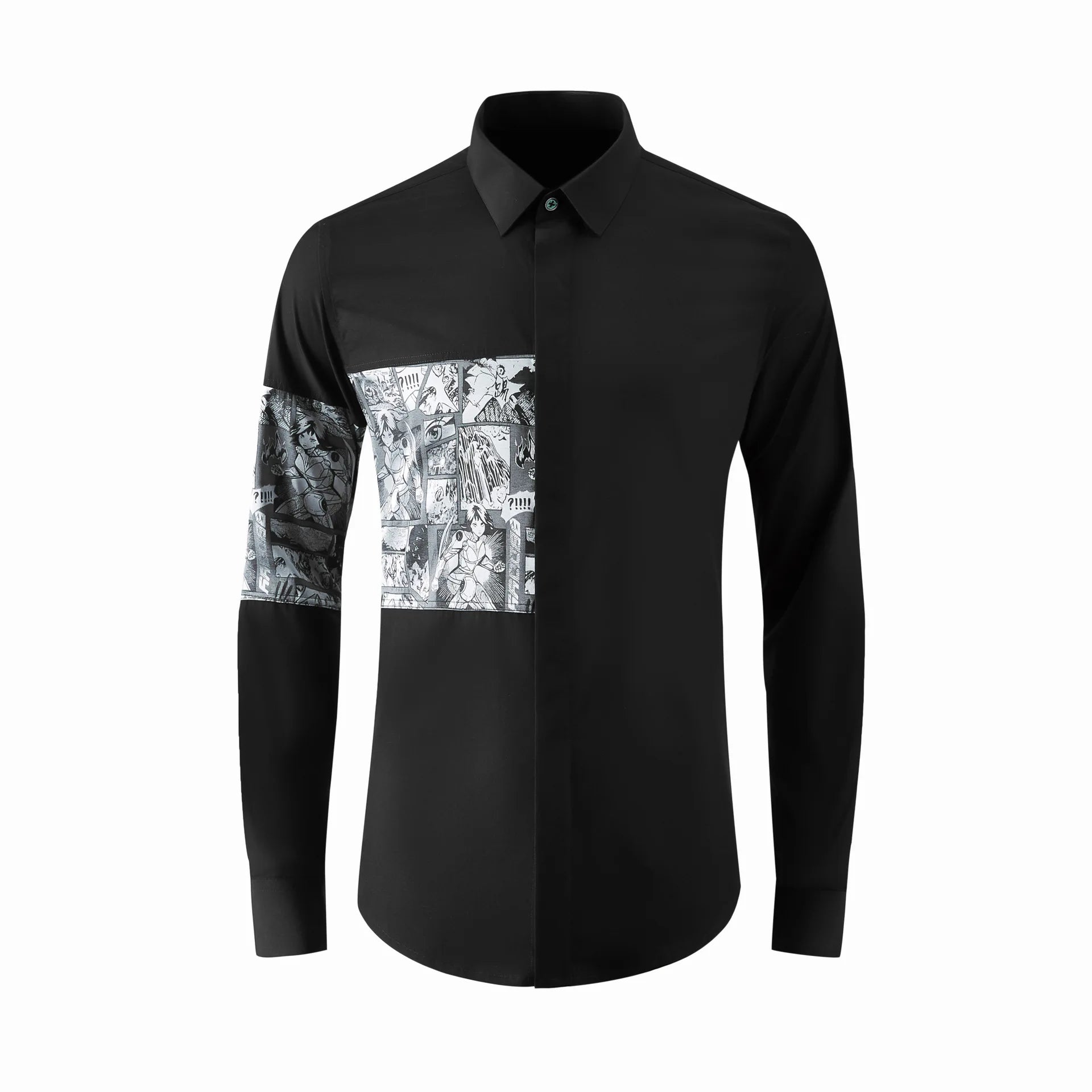 2024 Cartoon Printed Splicing Shirt for Men Long Sleeve Slim Casual Shirts Fashion Lapel Slim Fit Social Streetwear Men Clothing