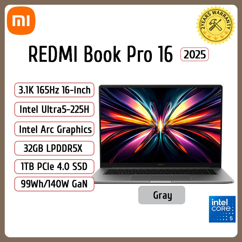 Xiaomi Redmi Book Pro 16 Laptop Intel Ultra 7 255H/Ultra 5 225H 32G 1T SSD 3.1K 165Hz/2.5K 120Hz Office Ultrabook Notebook