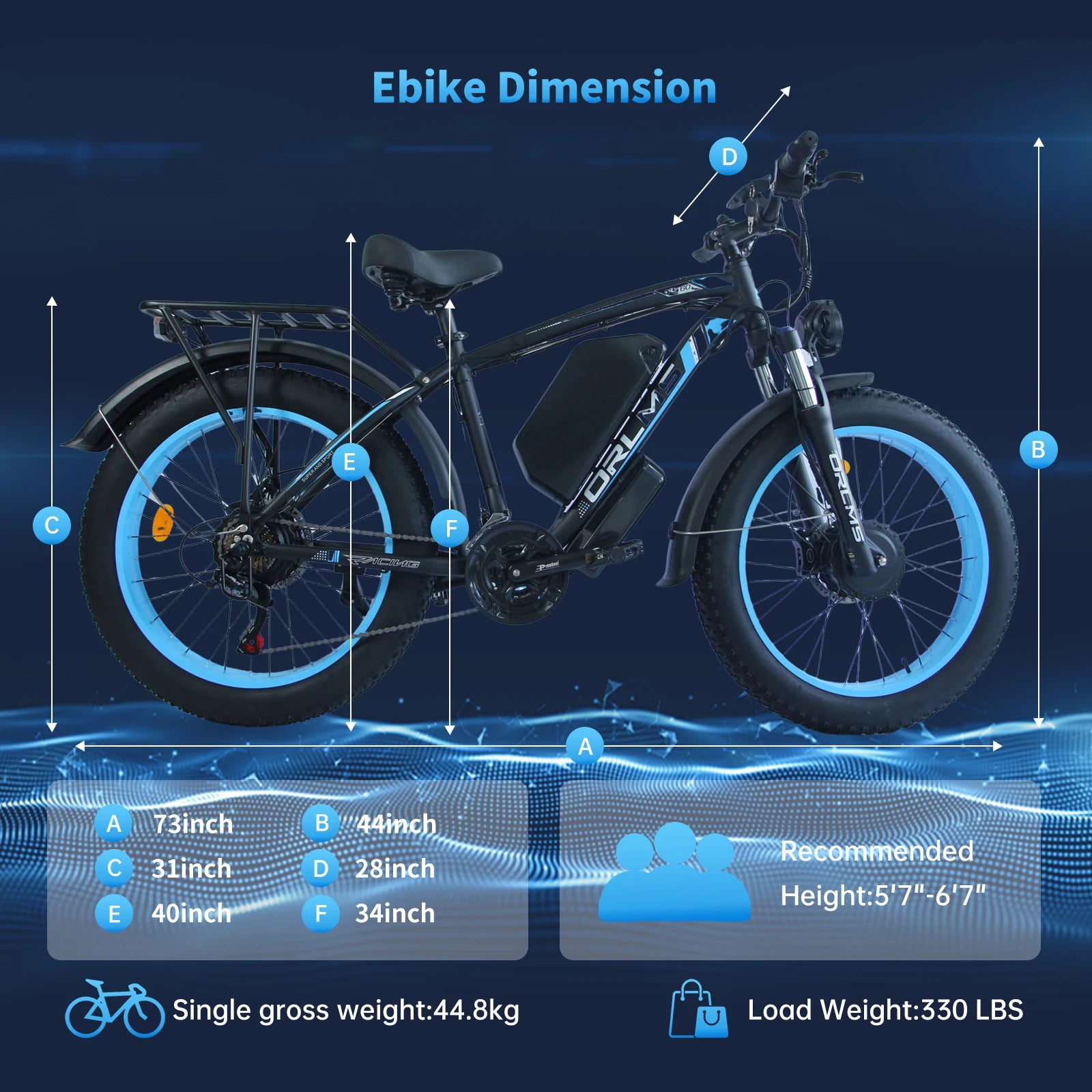 ORLMS TS60 Adult Electric Bicycle 1000W*2 Motor Men's E-bike  60V25AH Battery E-bike 26" Fat Tire Men's E-Mountain ebike