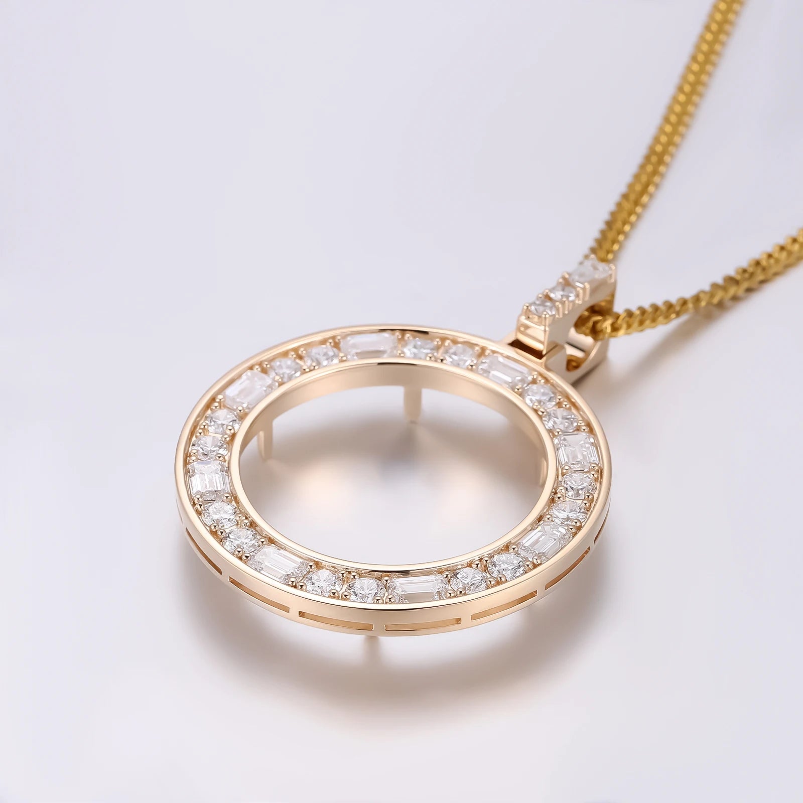 Provence jewelry 10K/14K gold memento coin pendant emerald cut lab diamond round pendant birthday Anniversary gift for boyfriend