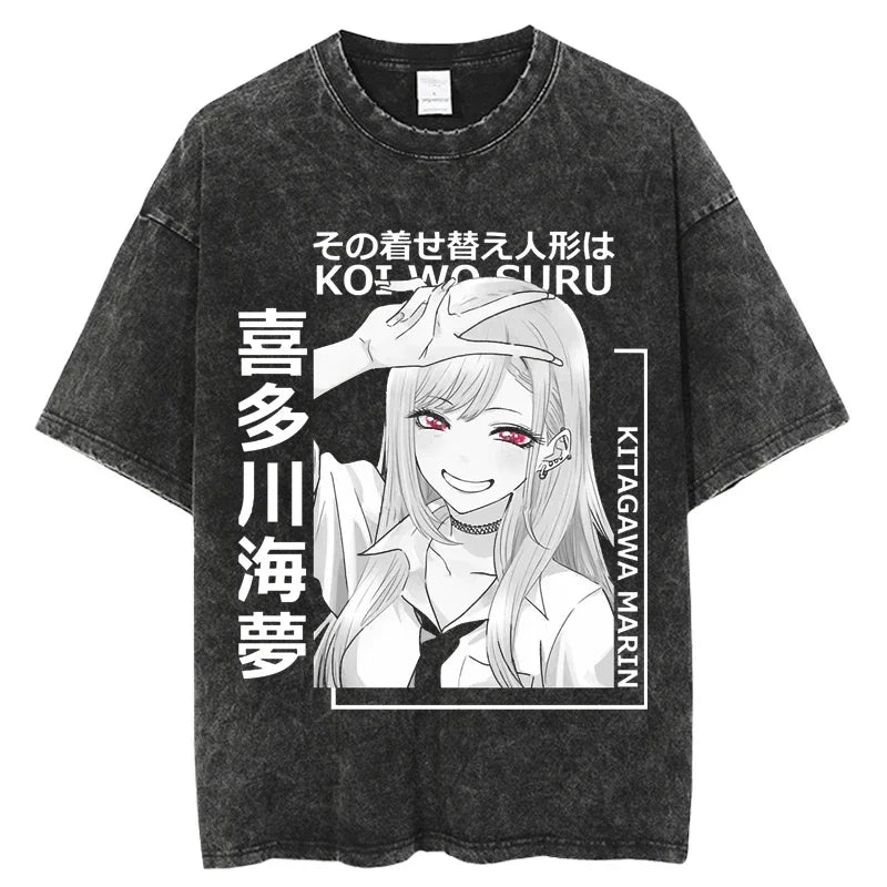 2025 My Dress Up Darling Harajuku T Shirt Men Hip Hop Vintage Washed Anime Oversized Streetwear 100% Cotton