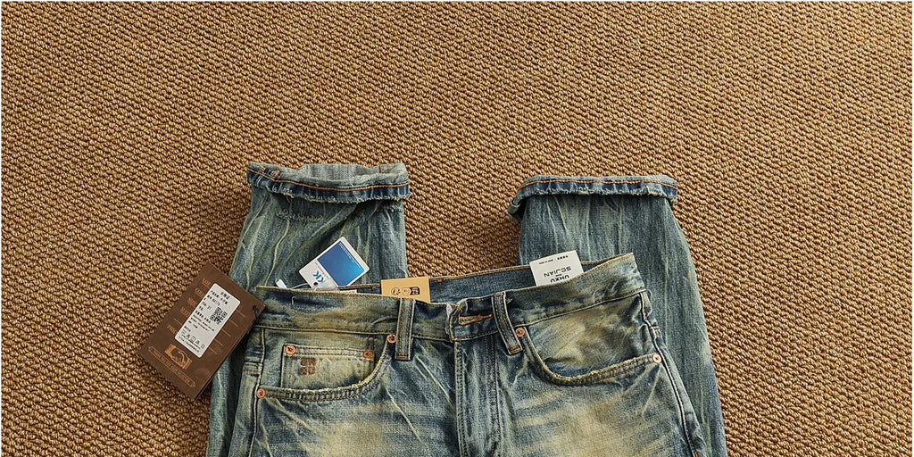 2025 Autumn New American Retro Heavyweight Ripped Denim Men's Fashion 100% Cotton Washed Old Straight Tapered Casual Jeans