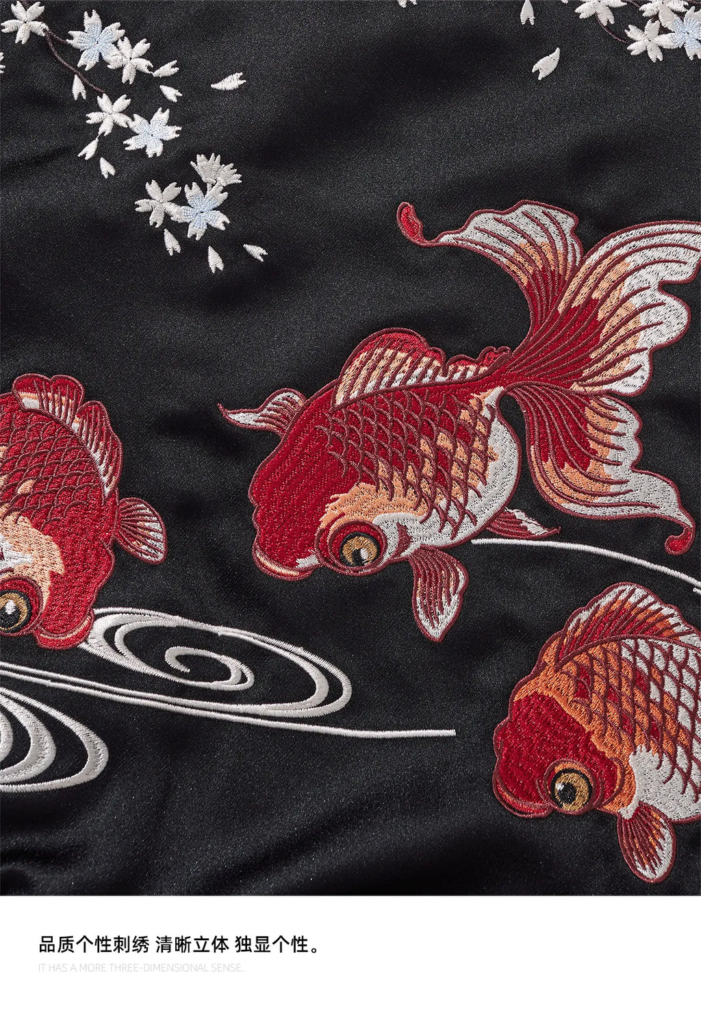 Cherry Blossom Embroidered Jacket Boys Top Spring and Autumn Japanese Sukajan Koi Fish Sakura Embroidered Satin Bomber Jacket