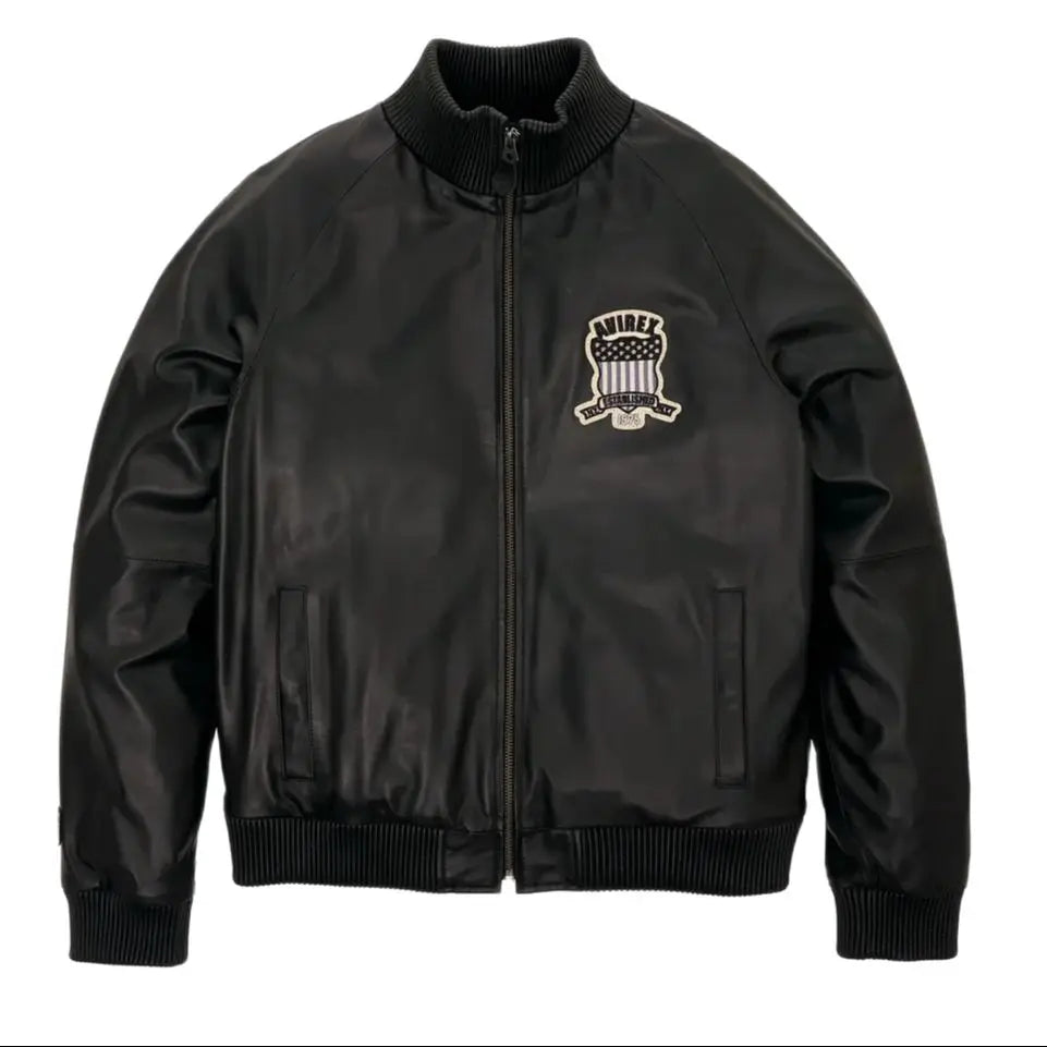 Leather Track Stand Collar Baseball Soft Nappa Sheepskin Sports coat Avirex Icon Appliqué Embroidery Men Genuine Leather Jacket