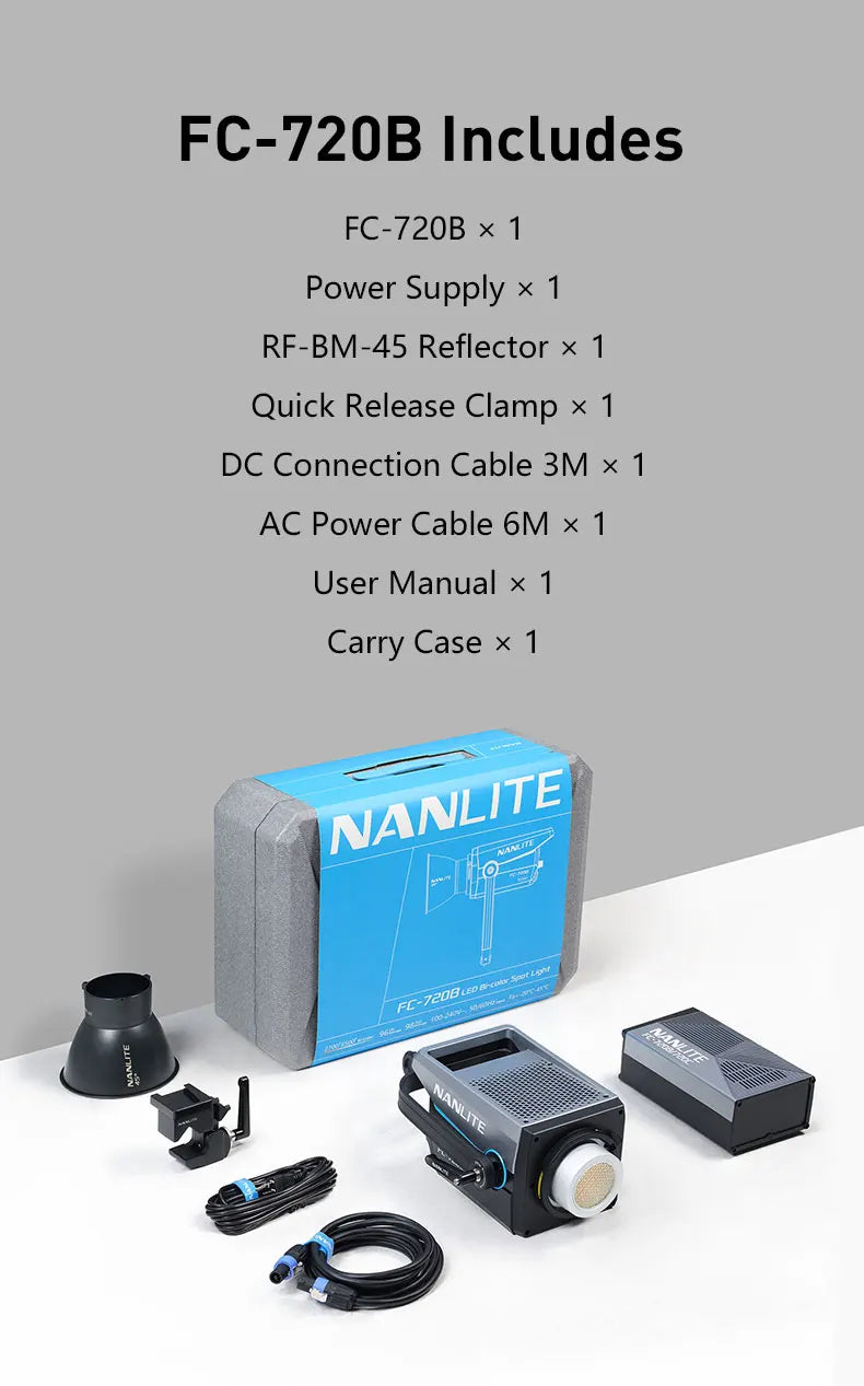 Nanlite FC-720B FC-720C LED Spotlight Wide CCT Range High Color Accuracy Built-in Special Effects for Filmmaking Video Studio