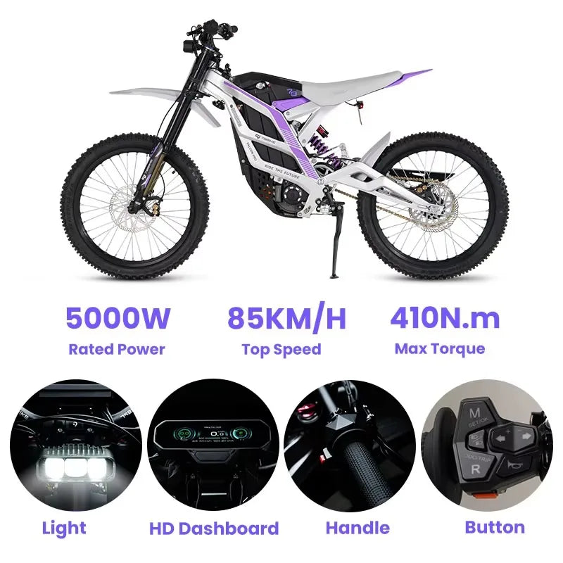 UTV&ATVPro for Adult Electric Dirt Bike 72V Motocross Mountain Hilly Road Racing Bike 85km/h Max Speed 120km Range Front/Rear