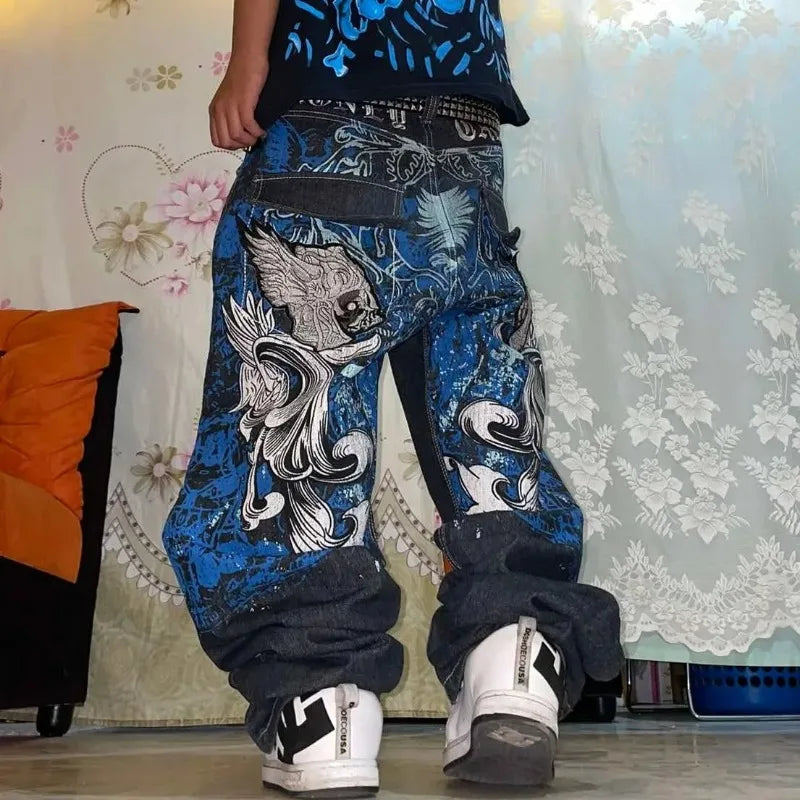 2025 American Fashion Trend Super Character Printed Baggy Jeans Men Y2K Street Harajuku Retro Popular High Waist Wide Leg Pants