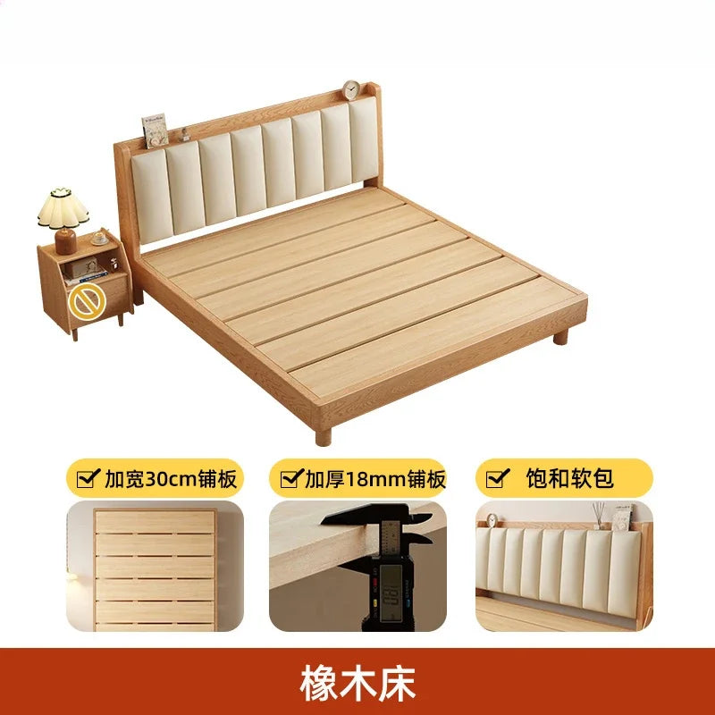 Elegant Headboard Bed Frame Double Wood Simple King Queen Bed Frame Nightstands Modern Cama Moderno Lujo Bedroom Furniture