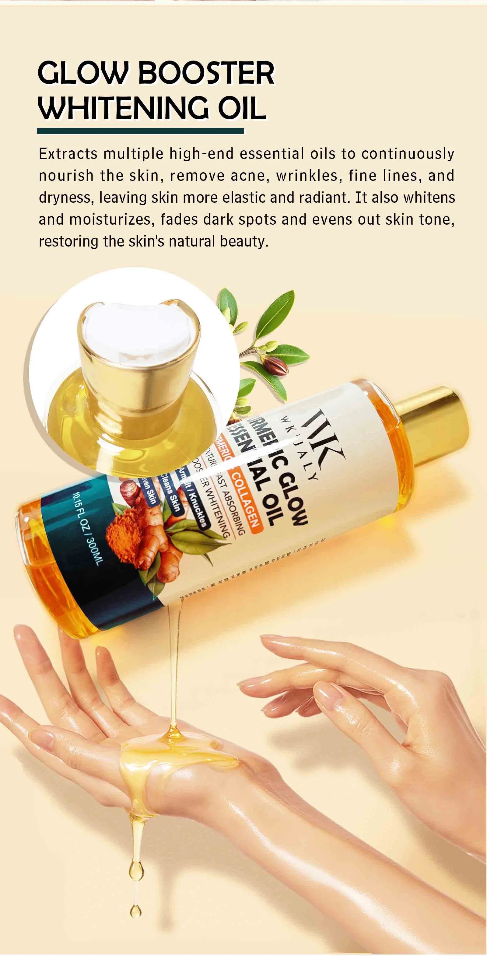 WK JALY Turmeric Glow Essential Body Oil, Moisturizing, Whitening, Fades Dark Armpit, Knuckles, Anti-Acne, Balance Uneven Skin