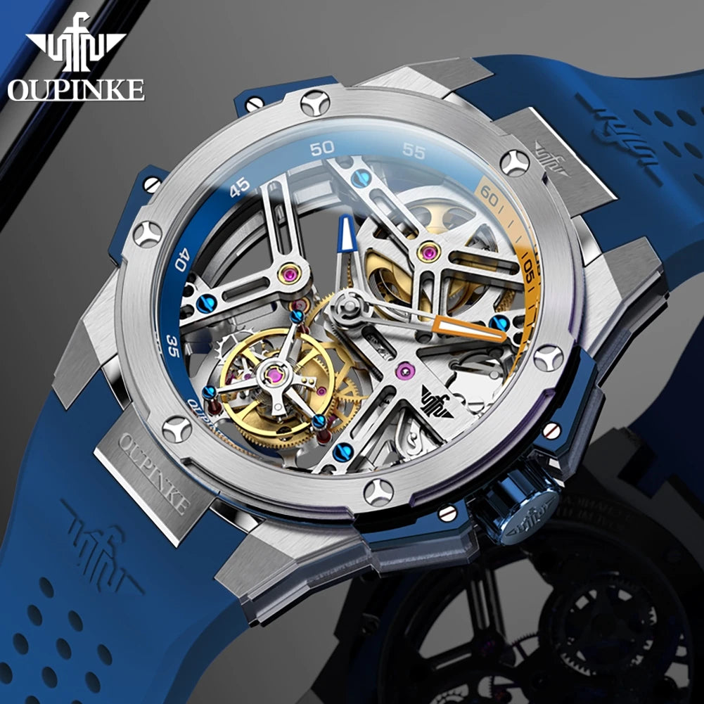 OUPINKE 8003 Tourbillon Watch Luxury Brand Automatic Mechanical Watch Original Waterproof Silicone Men's Watch Reloj Hombres