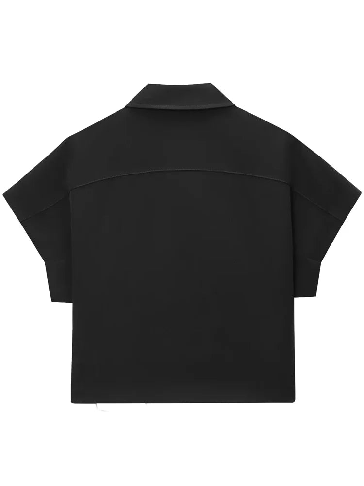 HXAO Cropped Women's Jackets With Zipper Outerwears Top Summer Crop Cardigan Short -Sleeved Female Jacket Black Short Coats