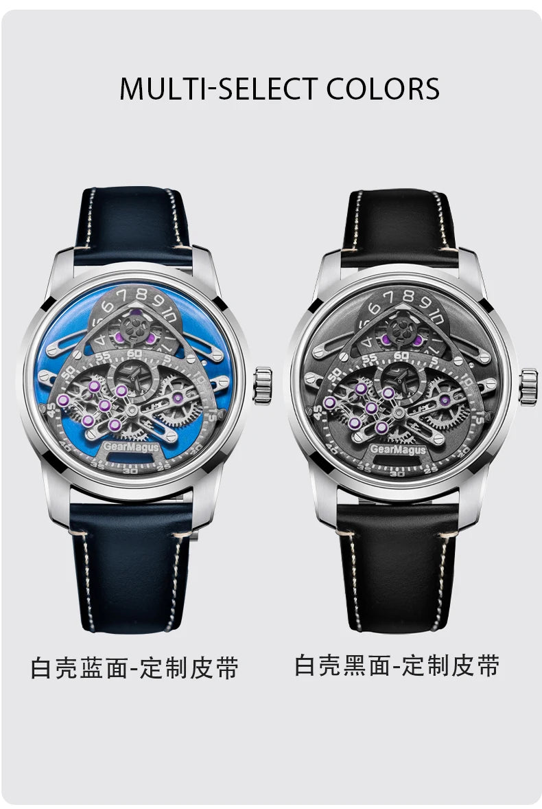 OBLVLO Men Automatic Watch 42MM Mechanical Wristwatch Luminous 50m Waterproof Sapphire Unique Concept Gear Dial SW200