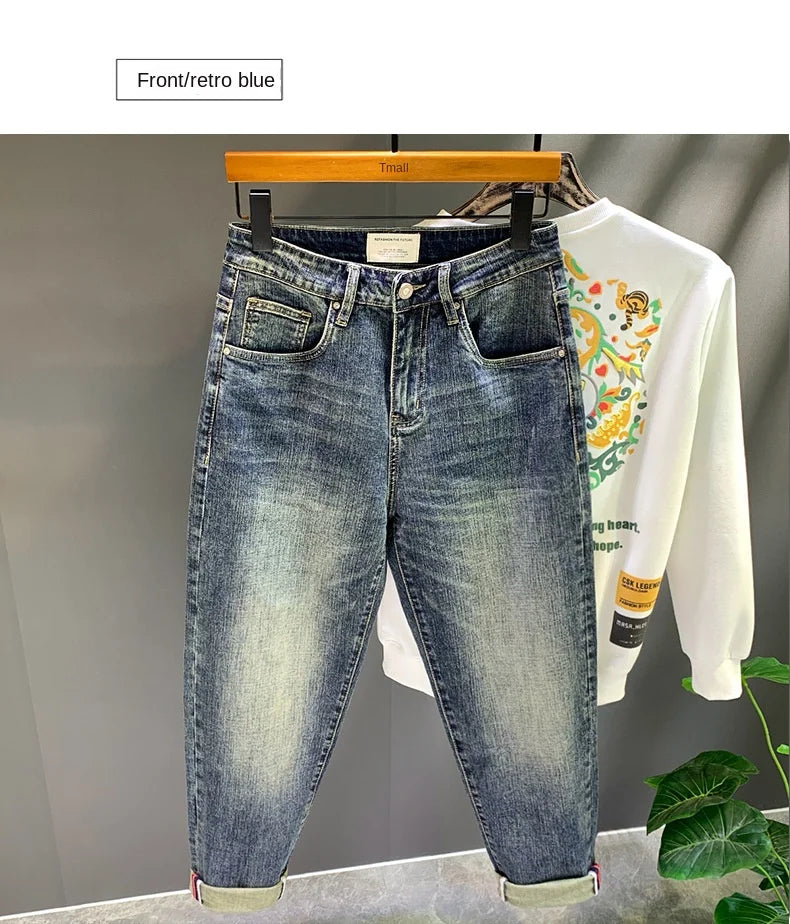 Spring and Autumn Retro Blue Japanese Street Harem Jeans Men's Loose plus Size Wide Legs Daddy Pants Trendy All-Matching Casual