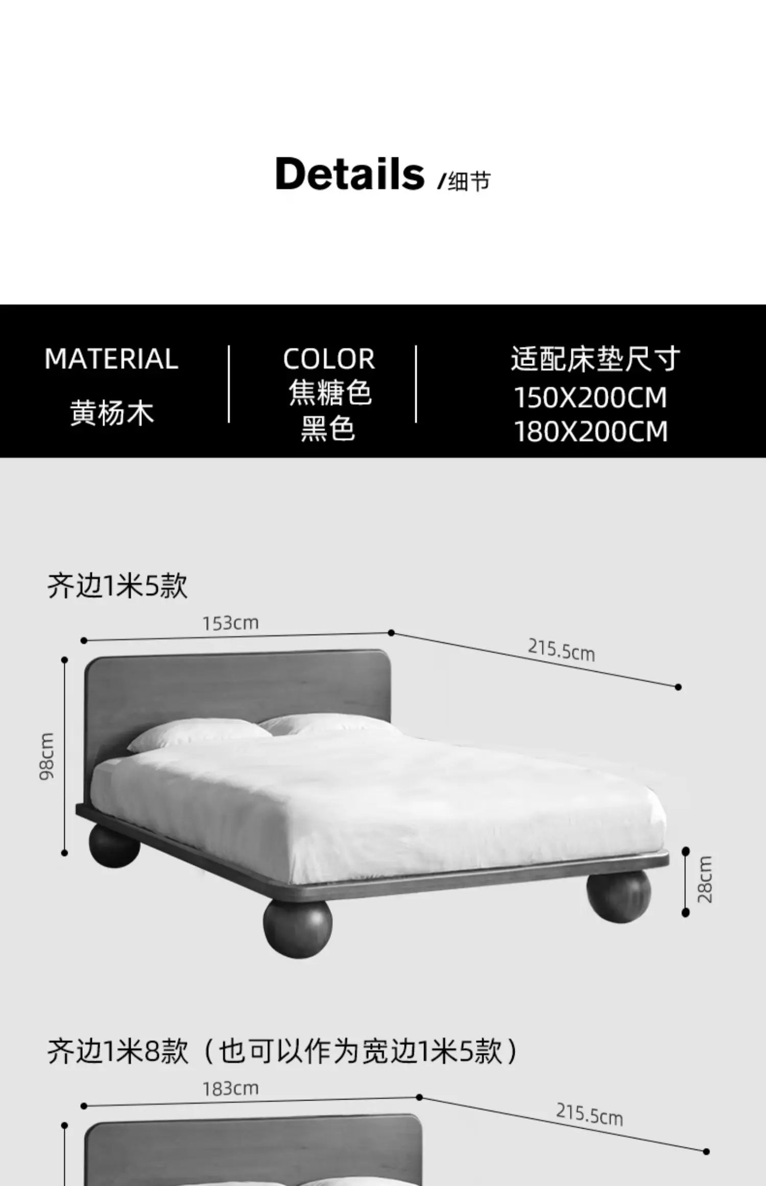 European Headboard Bed Frame Double Wood Elegant Nightstands Twin Bed Frame Queen Size Full Cama Moderno Lujo Home Furniture
