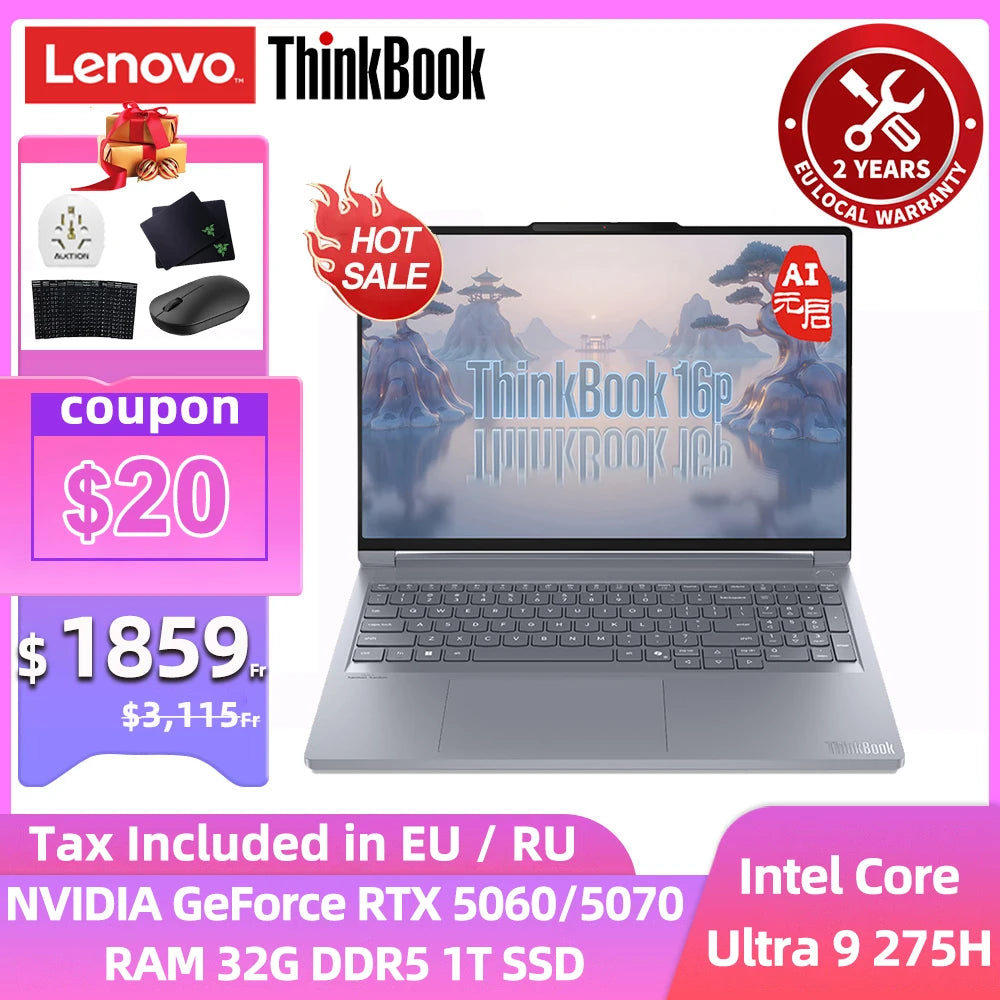 ThinkBook 16p 2025 Laptop Intel Core Ultra 9 275HX GeForce RTX 5060/5070 32GB (16+16)DDR5 1TB SSD 16" 3.2K/2.5K IPS LCD Screen