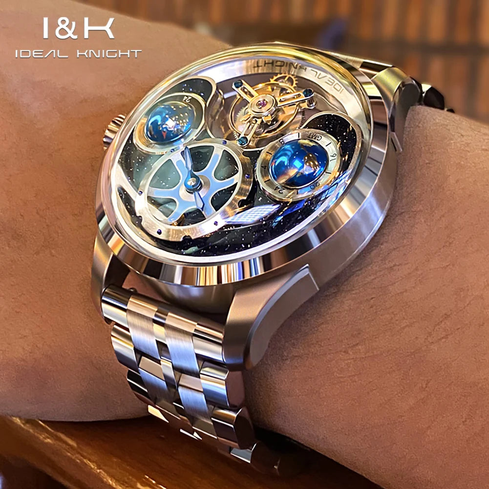 IDEAL KNIGHT Tourbillon Watch 6805 Men Automatic Mechanical Watch 100% Official Original Blue Earth Series Men Watch High Gift