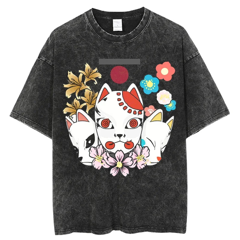 2024 Kimetsu no Yaiba Japanese Anime T Shirt Harajuku Man T Shirts Tees Shirt Tops Design Washed Black Short-Sleeve unisex top