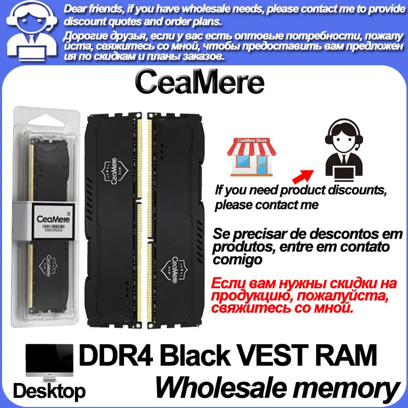 CeaMere 2pcs D4 desktop computer memory bar memoriam 8GB 16GB 32GB 2666/3200Mhz memory card PC 288-pin RAM memory card wholesale