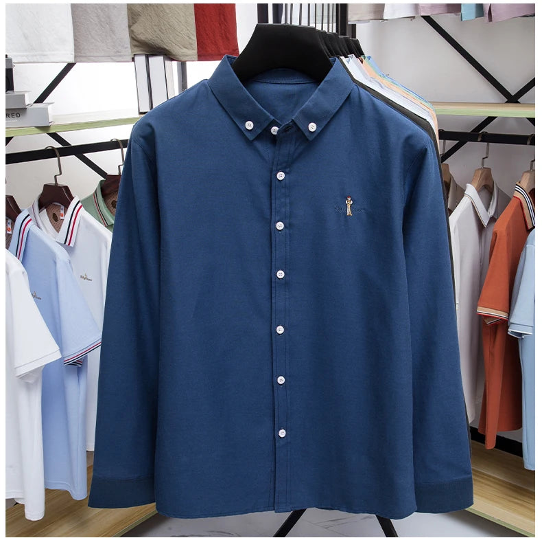 High end brand men's long sleeve shirt fashion cartoon embroidery comfort silk cotton solid color luxury golf casual lapel top