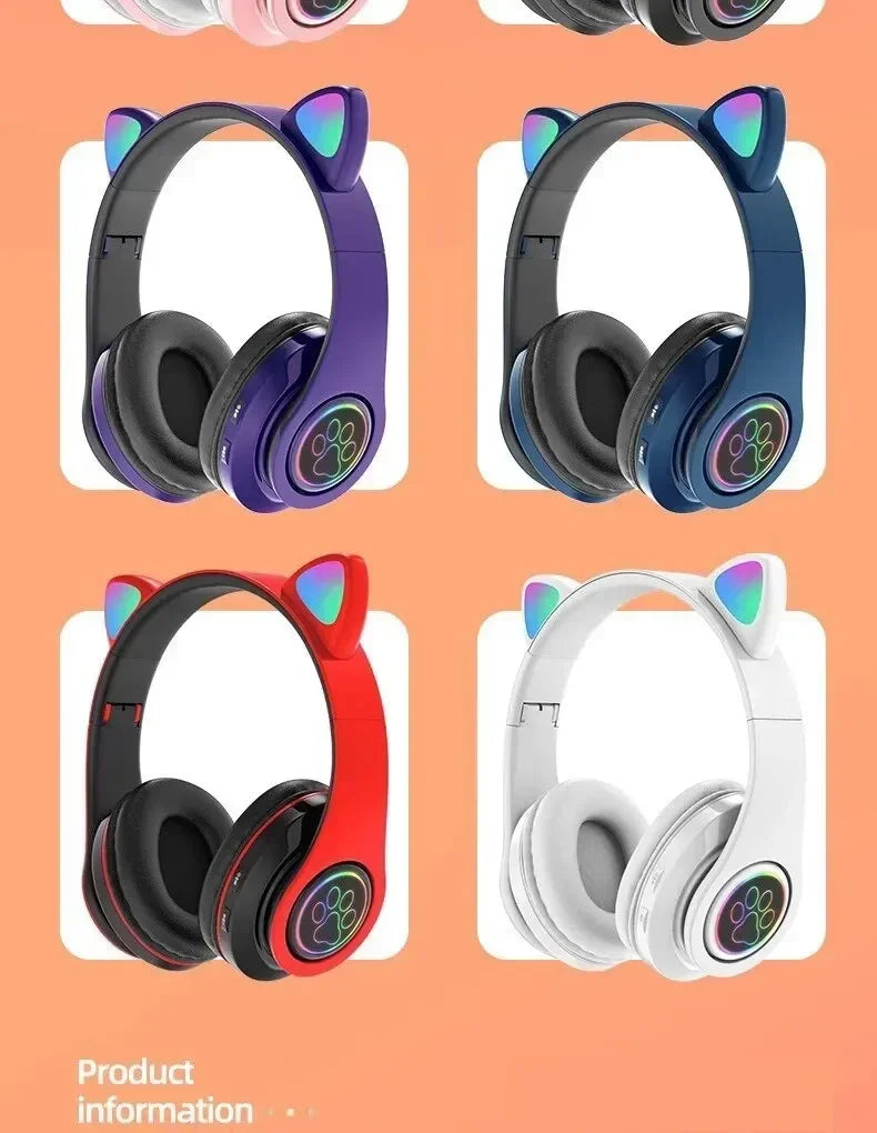 Cute Cat Wireless Headphones RGB Cute Cat Ears Headset With Microphone Noise Cancelling Kid Stereo Music Children's Gifts