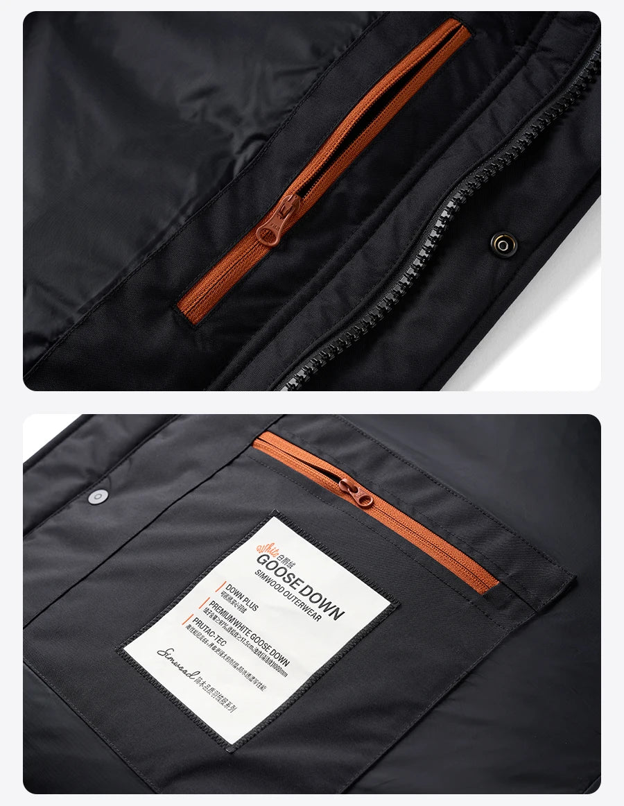 SIMWOOD 2026 Spring Winter New 90% White Goose Down Coats Men Warm Hooded Outdoor Water-repellent Quality Jackets