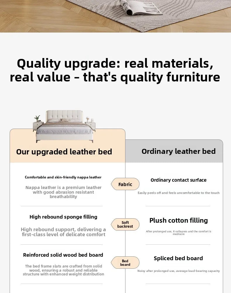 Cream white bed modern minimalist master bedroom bed frame light luxury comfortable bases e armações de cama interior furniture