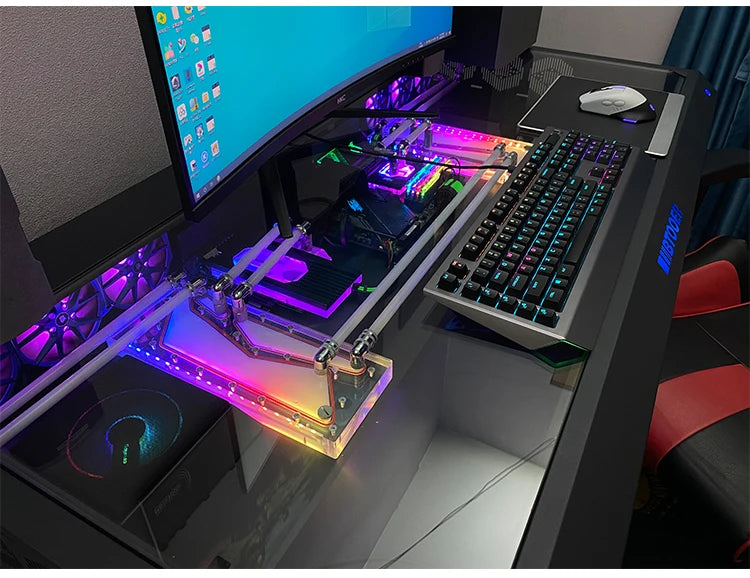btooer Computer Case All-in-One Desk Cool Sci-fi Water Cooling Irregular Built-in Fully Transparent Large Case E-sports