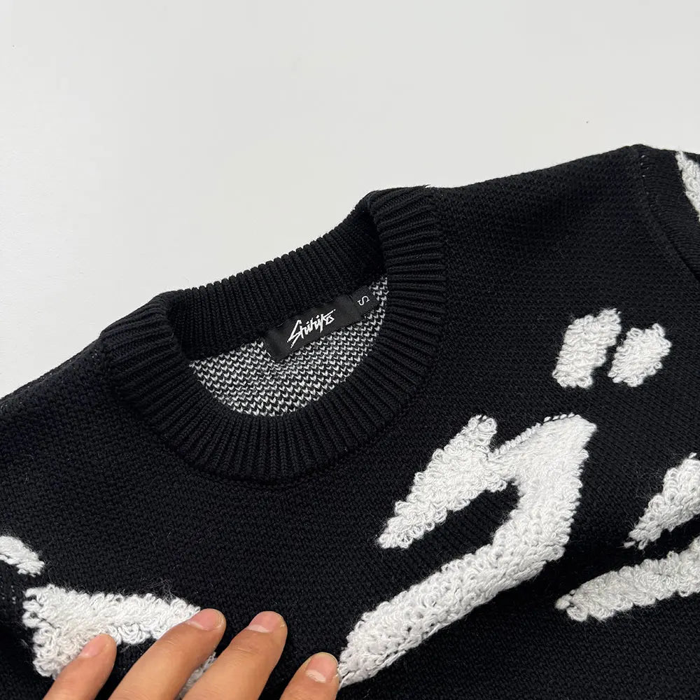 Heavyweight Anime Character Y2K Style Oversized Knitted Sweater Couple Loose Autumn Winter Overhead Knitted Pullover