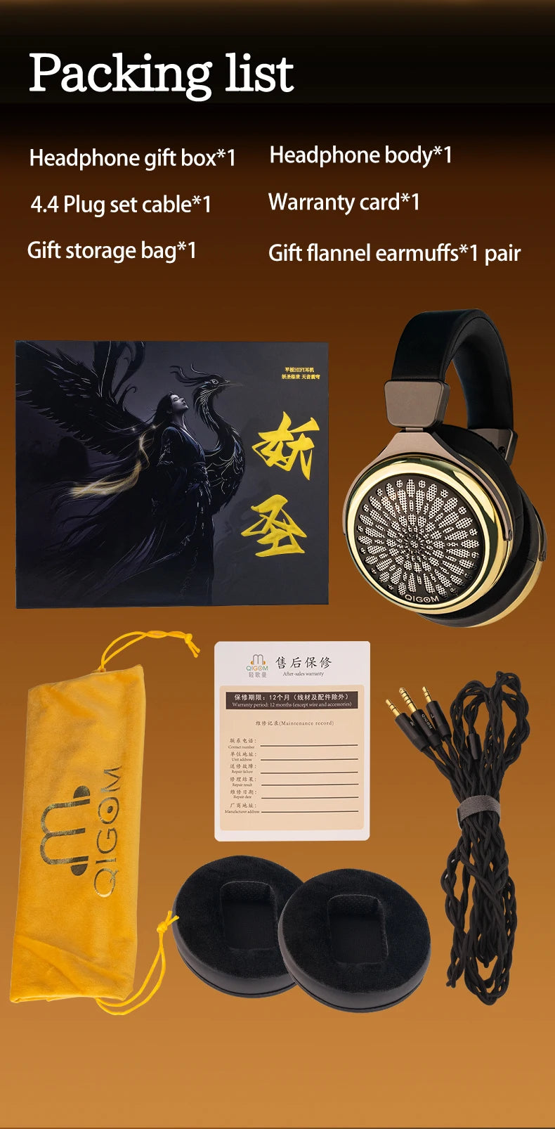 QIGOM Demon Saint 110MM Orthodynamic Planar HIFI Wired Headset Headphone with 3.5mm/4.4mm Replaceable OFC Liz Structural Cable
