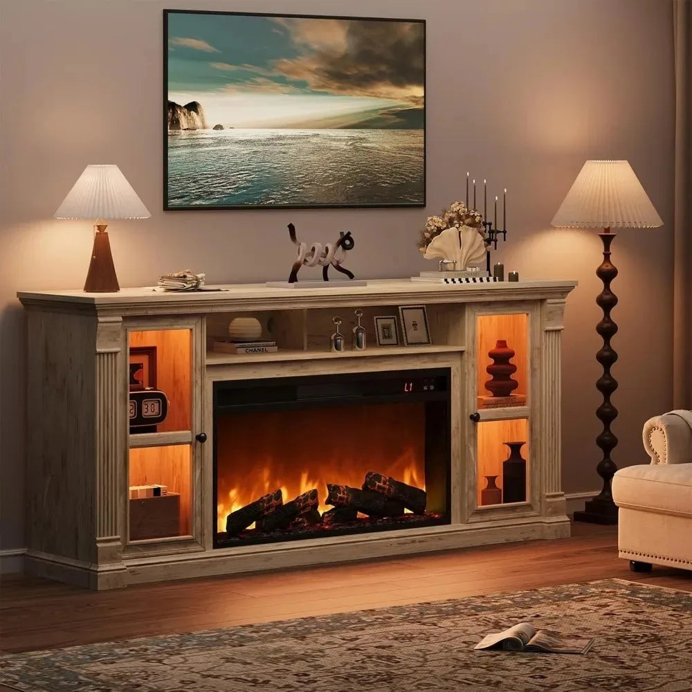 Farmhouse Style Highboy Entertainment Center TV Stand for up to 80'' TVs 70'' Modern with 36'' Electric Fireplace And，Customized