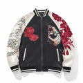 Fashion Anime Lion Flower Embroidered Zipper Jacket Streetwear Hip Hop Men's Harajuku Japanese Baseball Coat Bomber Jacket