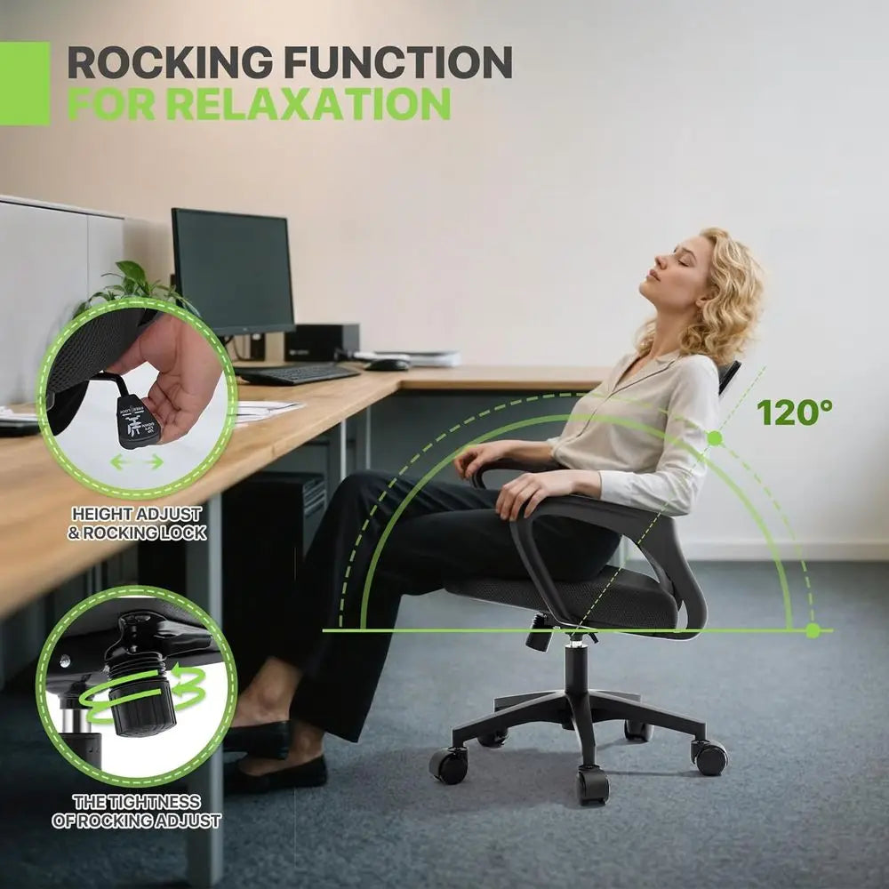 Mesh Back Ergonomic Office Chair, Adjustable Swivel Desk Chair with Lumbar Support for Gaming, Work, Study, 300 lbs Capacity, Bl