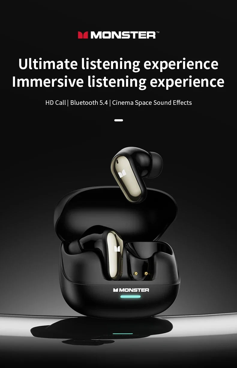 Monster MQT52 Gaming Headset TWS Wireless Bluetooth 5.4 HIFI Stereo Sound Earphones Talking Noise Canceling Earbuds with Mic