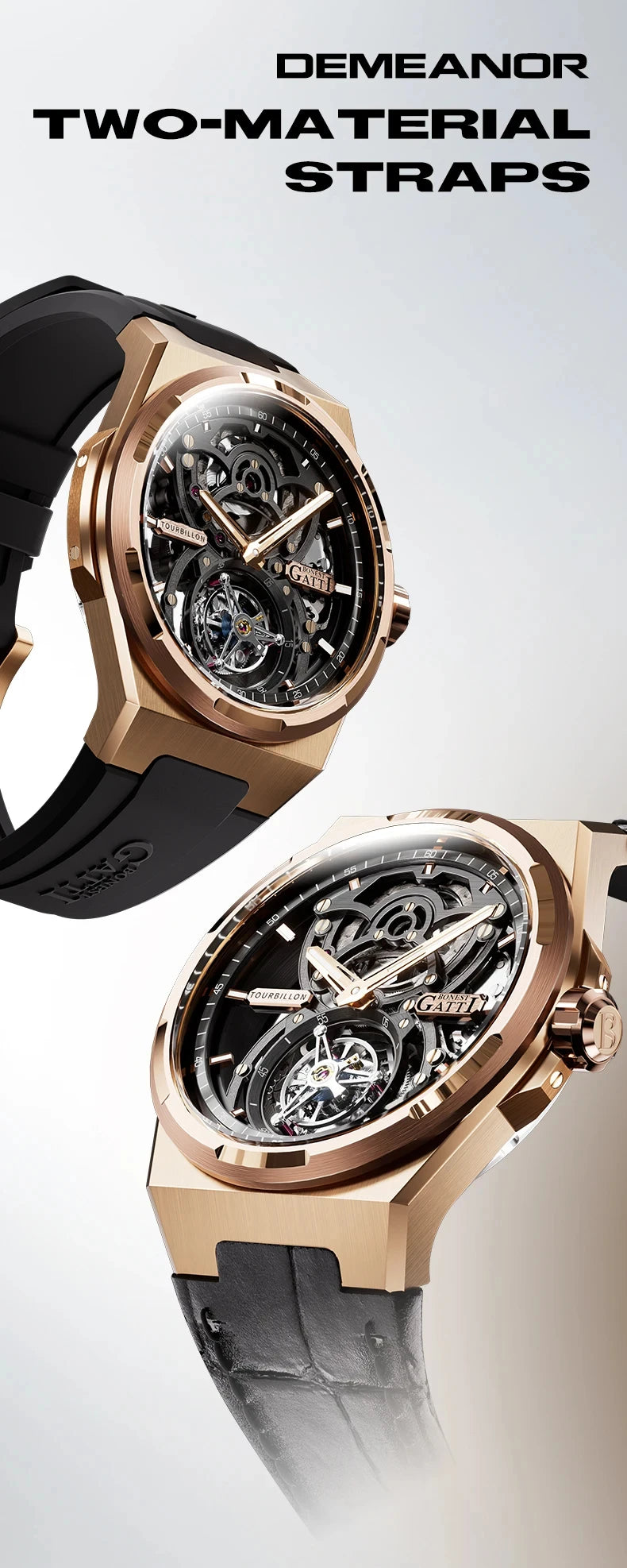 BONEST GATTI Brand BG7004 Mechanical Wristwatches Automatic Movement Luxury Sapphire Watches Skeleton Watches For Men