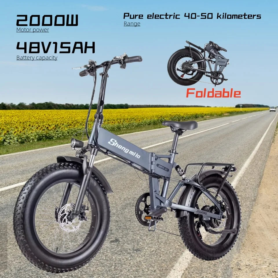 Mini MX21 folding electric bicycle 48v brushless motor 2000w maximum speed 53km/h E-Bike 20*4.0 tires city riding Electric Bike
