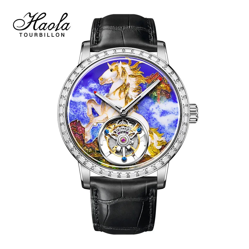 Haofa Flying Tourbillon Mechanical Man Watch 2261 Sapphire Automatic Tourbillon Men Watches Intangible Heritage Enamel Oriental
