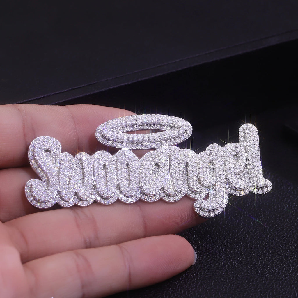 Provence Hip Hop Baguette Name Plate Pendant 925 Silver DEF/VS Lab diamonds 3D Letter Chain Pendant Rapper Jewelry Size Custom