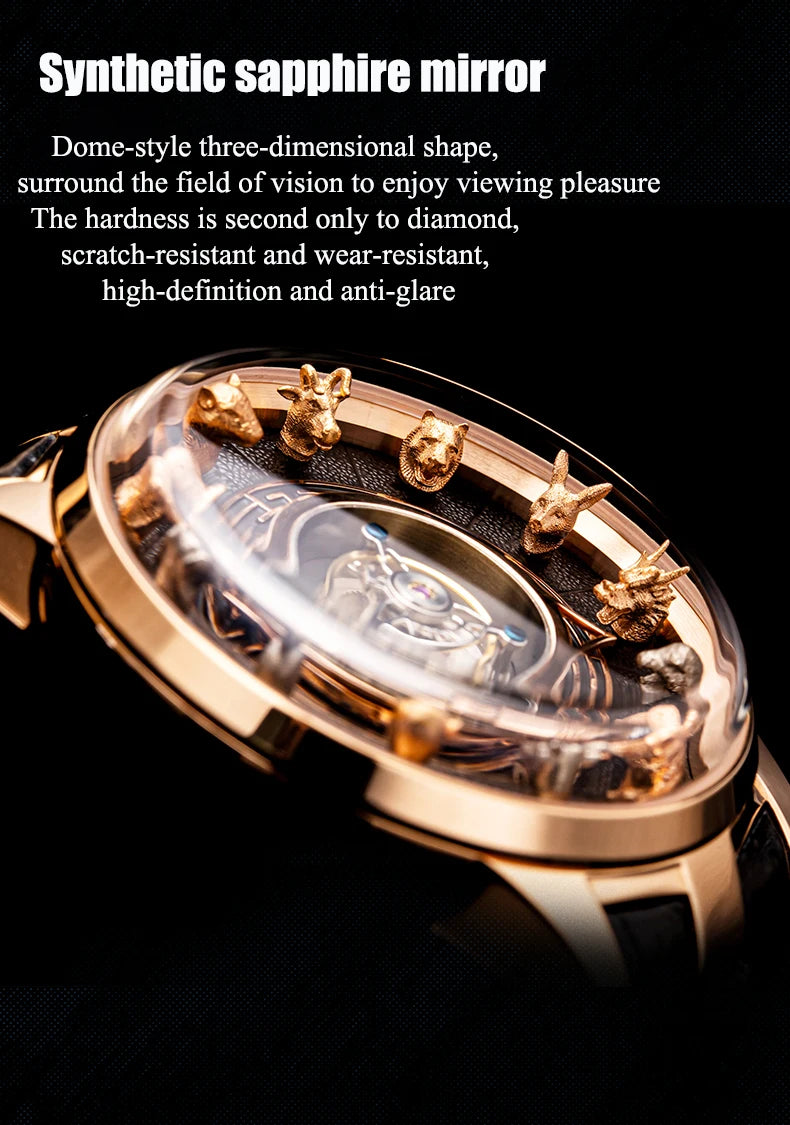 Haofa Center Tourbillon Watch 3D Chinese zodiac Animal Sculpture Manual Tourbillon Sapphire Waterproof Limited Watches Men 2000