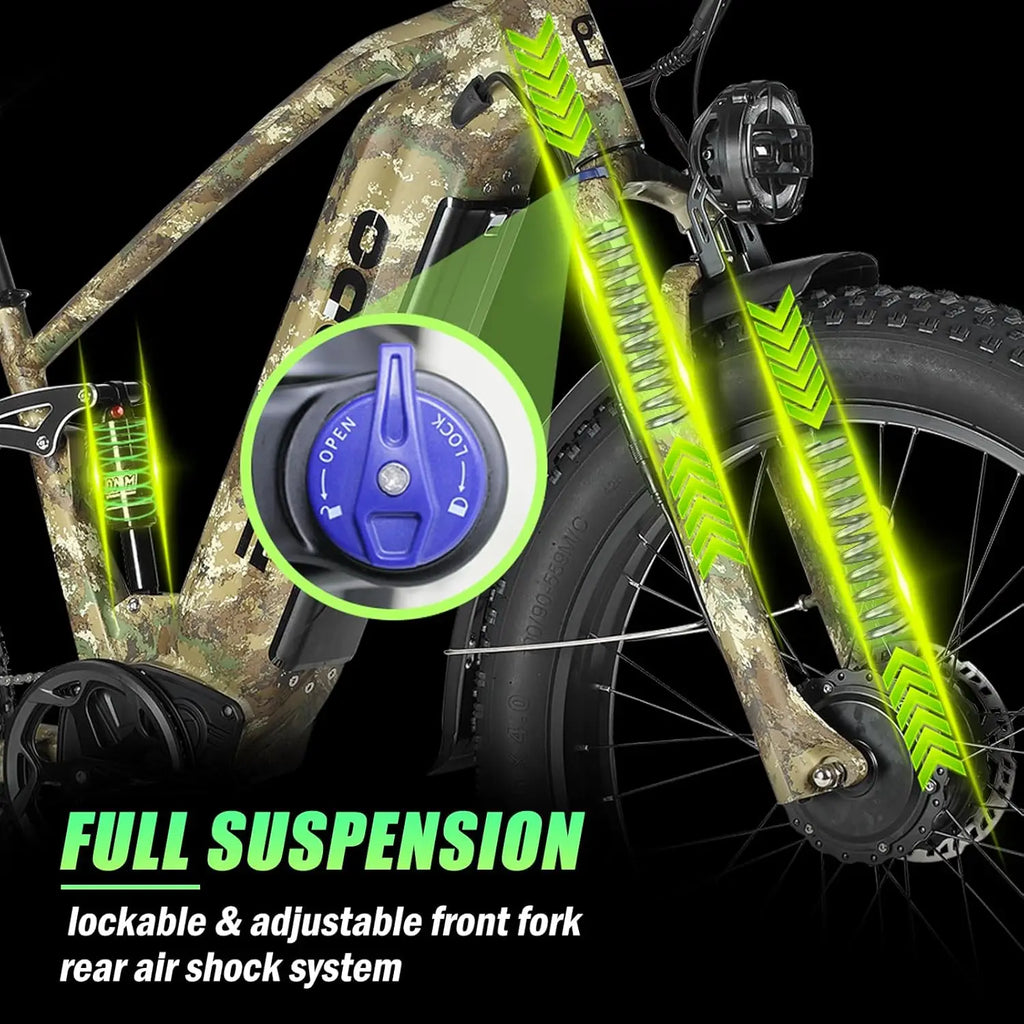 Electric Bike for Adults, 5000 Dual Motor E-Bike, 60V 32AH Long Range Dirt Bike, Fat Tire Hunting Ebike for All Terrain, Full Su