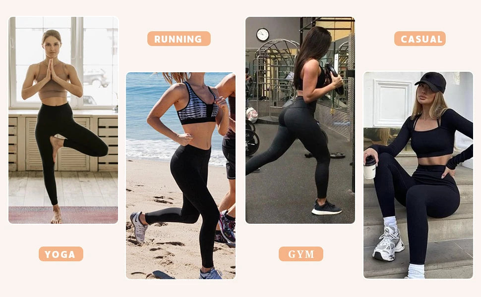 2 Pack Women's High Waisted Sexy Butt Lifting Seamless Solid Color Yoga Leggings Elastic And Breathable Fitness Sports Pants
