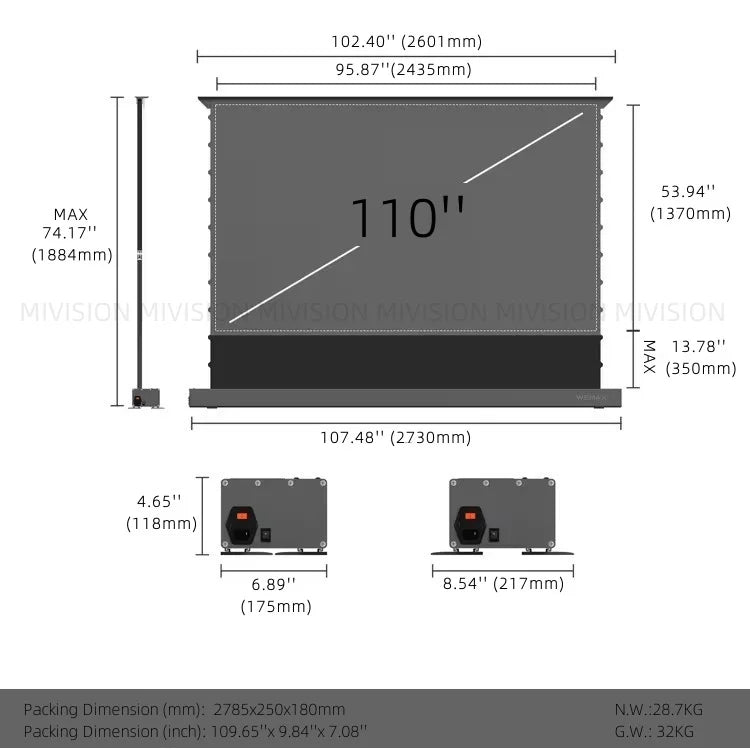 Motorized Fresnel ALR Floor Rising Projector Screen for Standard/Long Throw Projector, 8K Floor Stand Screen for Home Theater